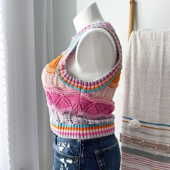 Zara Multicolor Crochet Knit Crewneck Cropped Sweater Vest Women’s Size Medium - Picture 3 of 9